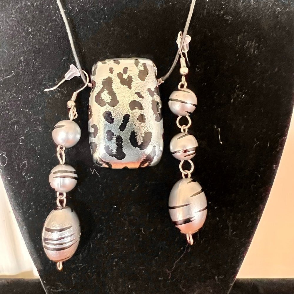 Silver and Black Necklace and Earrings